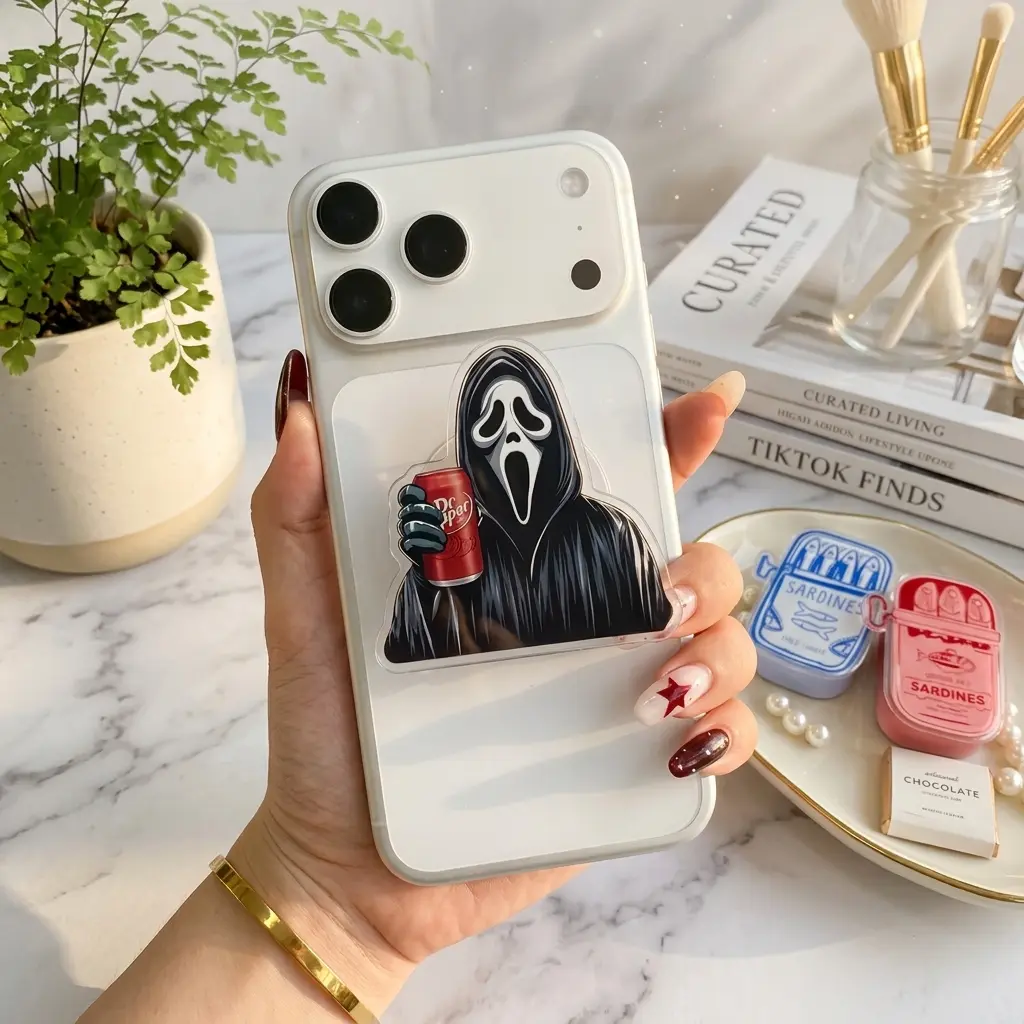 Funny Horror Masked Killer Soda Phone Grip, Spooky Halloween Expanding Stand, Cute Aesthetic Phone Accessory, Gift For Horror Fans Her Him