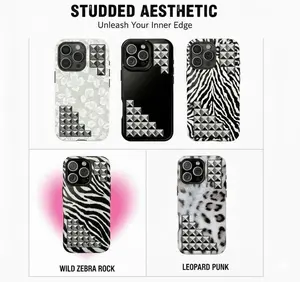 Trendsetting Fashion-Forward Bold Edgy Stud Print Aesthetic Design Tough Shockproof Phone Case for iPhone 11 12 13 14 15 16 17 Pro Max Plus