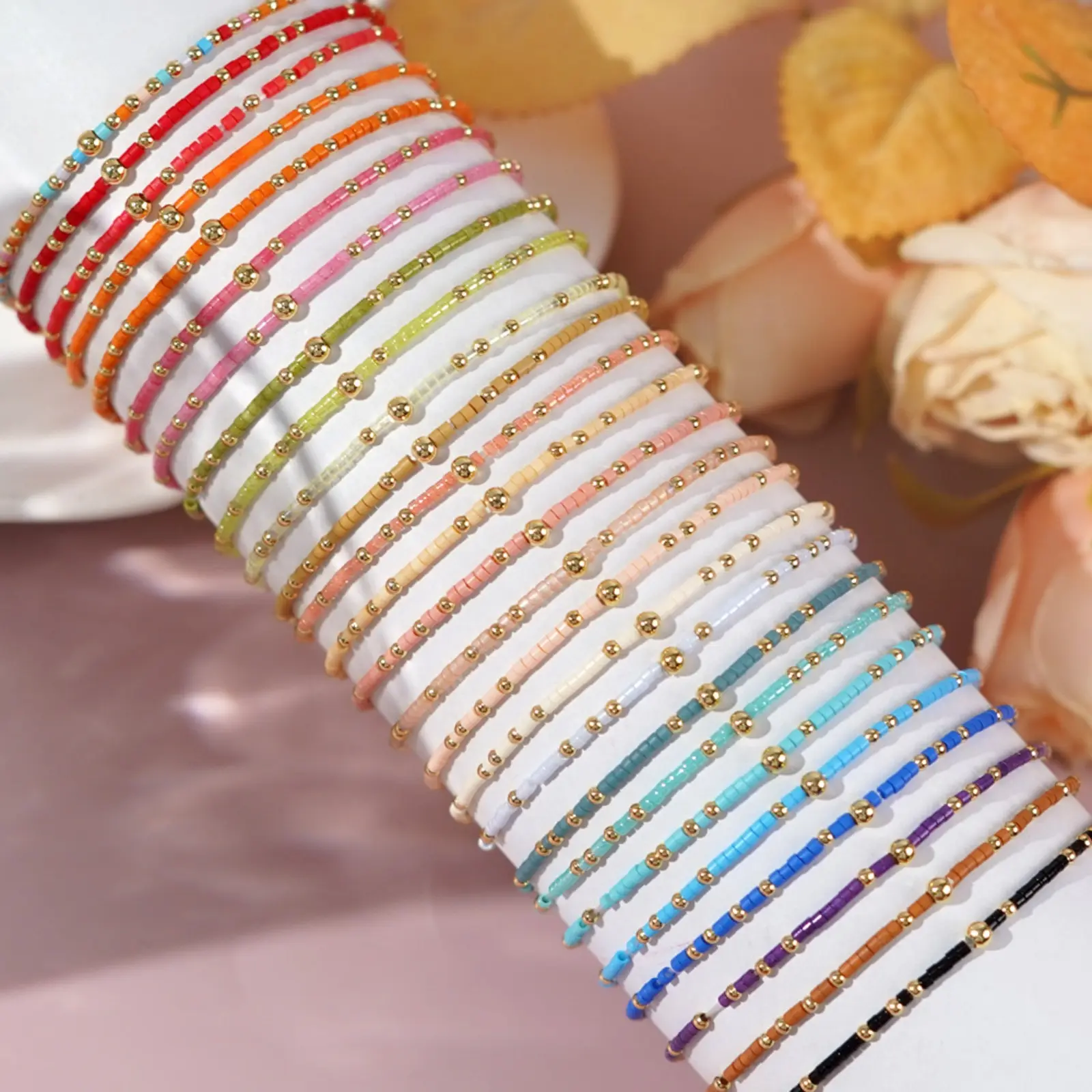 Handmade Craft Rainbow Seed Bead Sports Accessory Bracelet - Geometric Boho Style Bangle with Copper for Sports & Outdoor Fashion, Beads, Sport Accessory