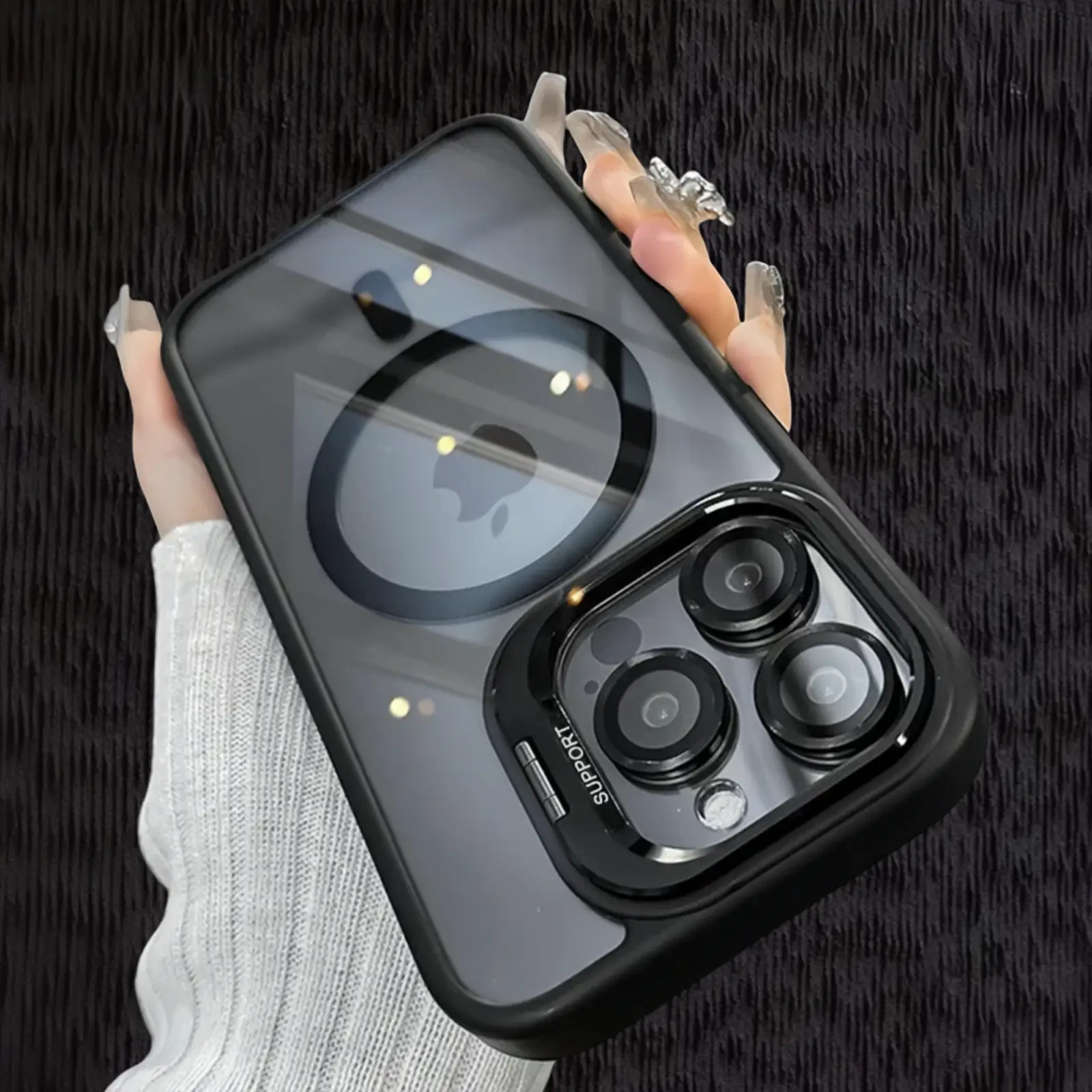 Suitable for Apple 16 15 14 13 12 magnetic mobile phone case, compatible with MagSafe built-in camera ring holder, camera lens protective film, milita