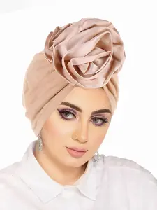 New Pure Color Satin Flower Headscarf Hat, Soft Elastic Women's Snood Cap, Stylish and Comfortable Accessory for Daily Use