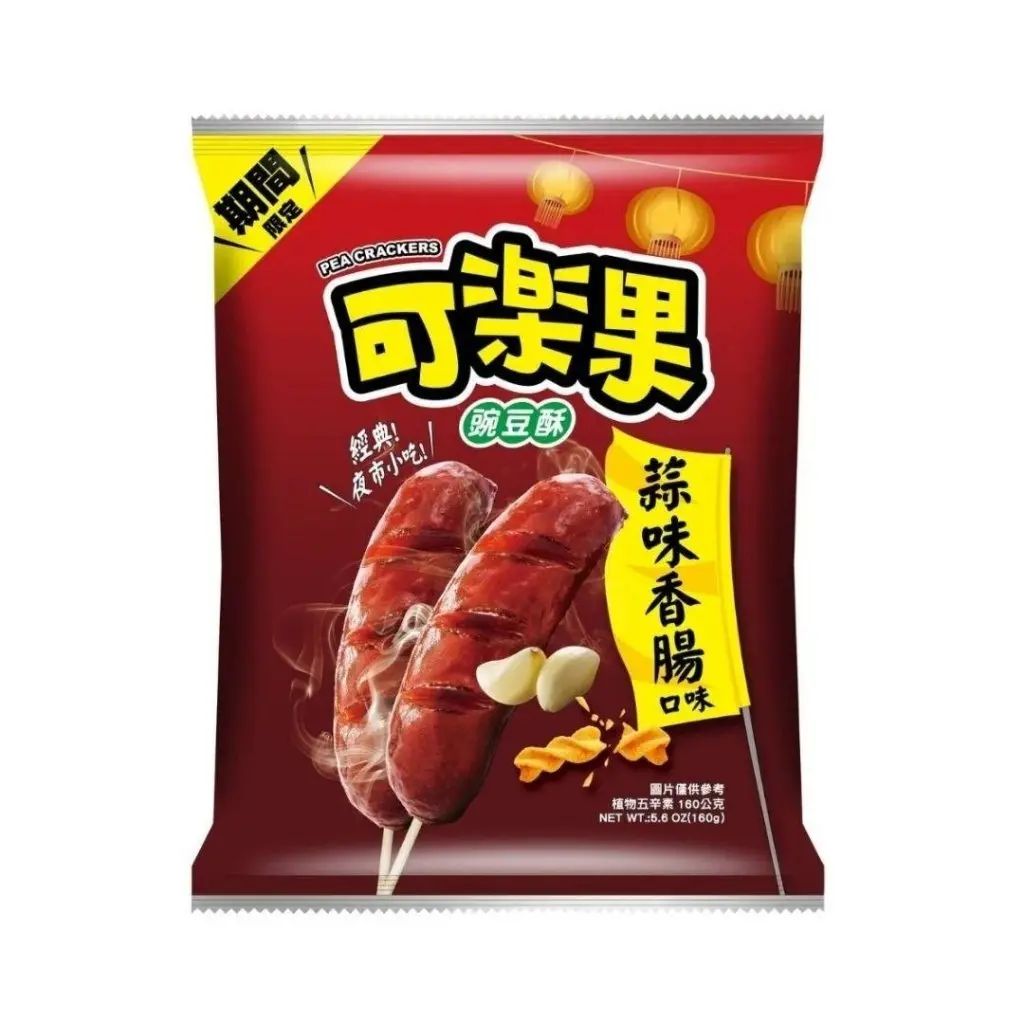 Koloko Crispy Pea Crackers - Taiwanese Garlic Sausage Flavor, 160g Factory-Packaged Non-Sweet Baked Grain Packaged Bags Crisps & Puffed Snacks