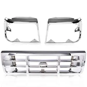 Front Grille+Headlight Trim Bezel Chrome Set Fit For 1992-1996 Ford Bronco F150
