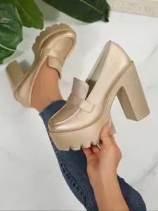 New Thick Sole Chunky Heel High Heels for Women, British Style Waterproof Platform Loafers, Versatile Wedge Single Shoes, Wedge Design