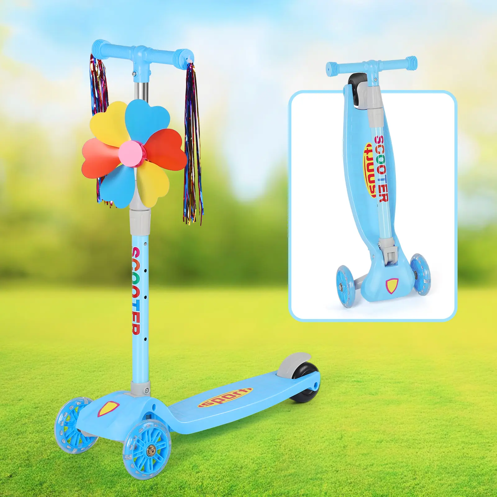 Lightweight Portable, Blue/Pink Kids 3-Wheel Scooter, Adjustable Handlebar, Blue/Pink Kids 3-Wheel Scooter, 4 Adjustable Height, Safety Certified Scooter for Indoor Outdoor Birthday Gift for Boys