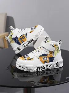 Children's Fashionable High-Top Sneakers with Letter Pattern Decoration & Velcro Fastening for Daily School Casual Wear