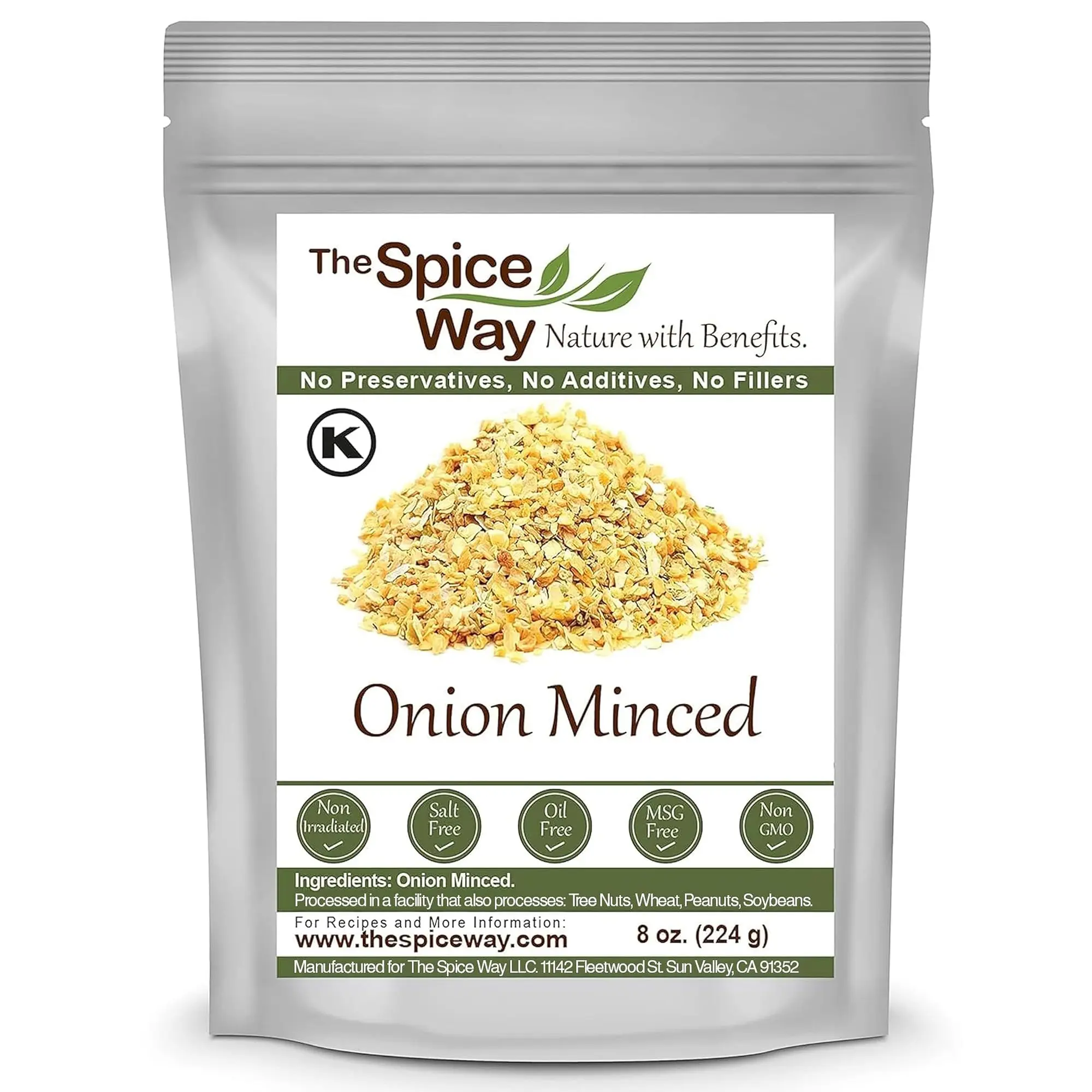 The Spice Way Onion Minced - Pure Coarse Flavor 8 oz Resealable Bag