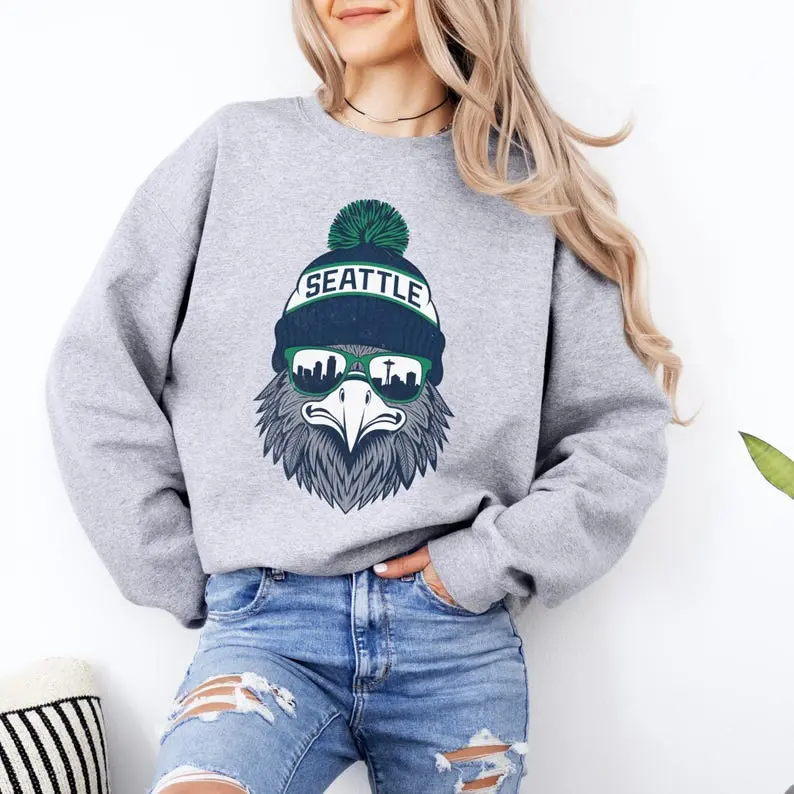 Seattle Football Vintage Sweatshirt – Seahawk Mascot Sports Fan Sweater, Unisex Game Day Graphic Top, Trendy Tailgate Gift