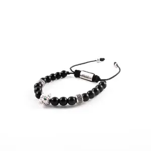 Black Onyx Silver Wolf Bracelet