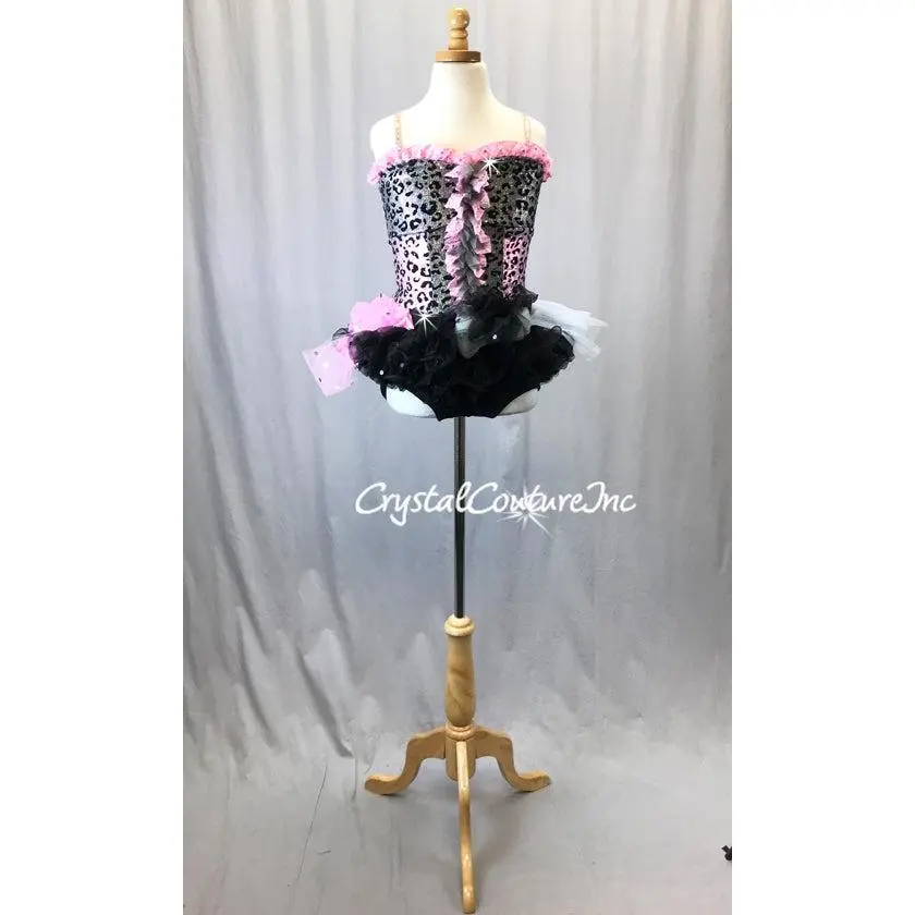 Black/Pink Animal Print Top with Black Trunk/Bustle Skirt - Swarovski Rhinestones