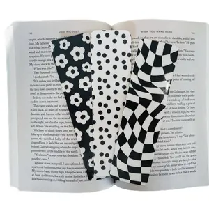 Monochrome Bloom Bookmark Set - Black and White Floral, Polka Dot, and Wavy Checkered Bookmarks - Handmade on Heavy Cardstock, Laminated for Durability