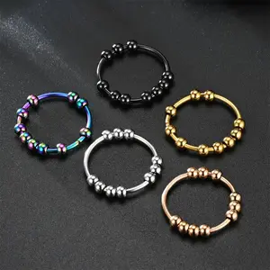 Tainless Steel Beads Anxiety Rings For Women Stress Relief Fidget Rings Men Simple Style Fashion Jewelry Accessories