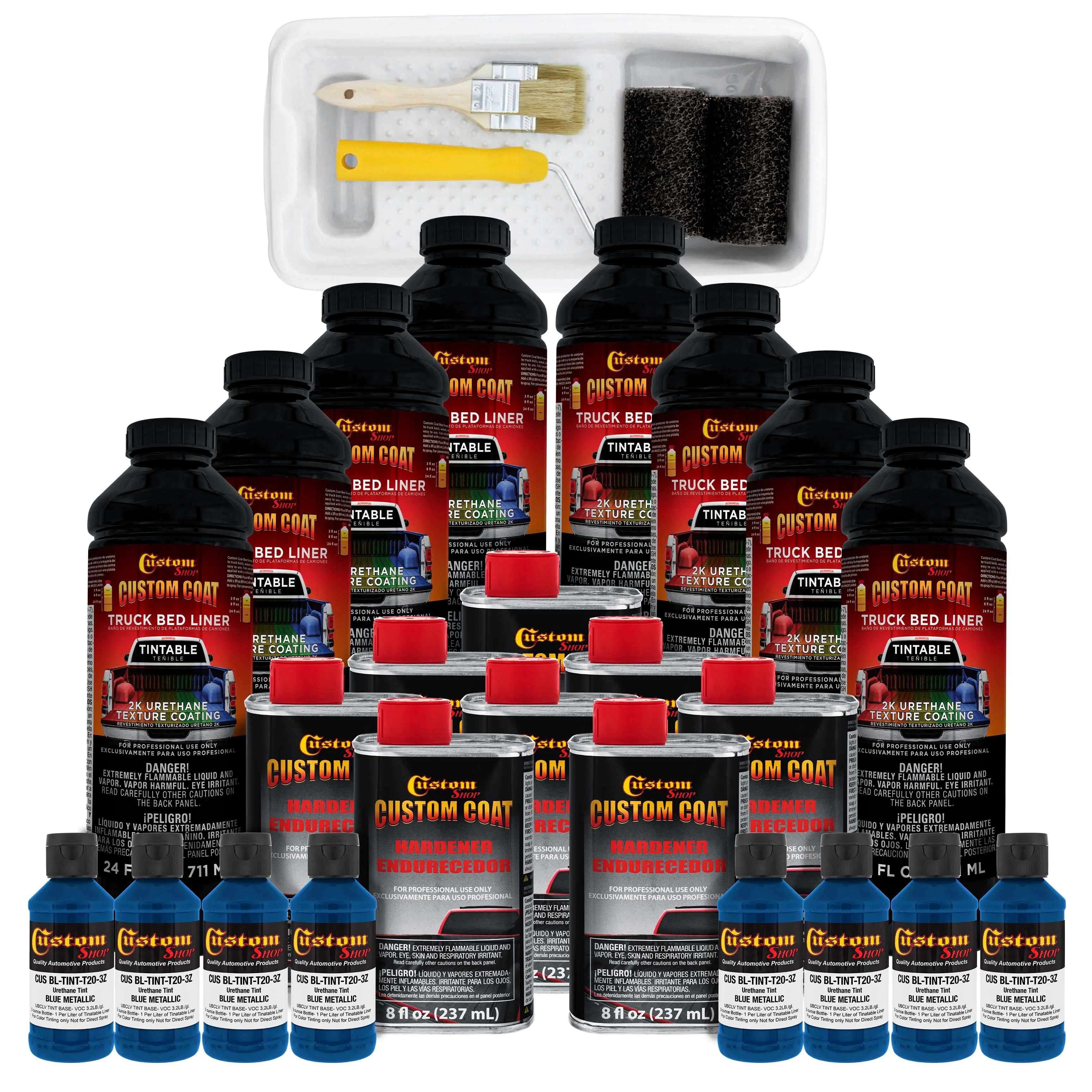 Blue Metallic 2 Gallon Urethane Roll-On, Brush-On or Spray-On Truck Bed Liner Kit with Roller and Brush Applicator Kit - Textured Protective Coating