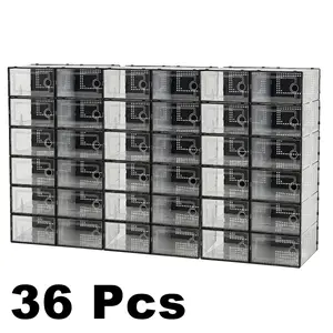 12/24/36 Pcs X-Large Clear Shoe Storage Boxes, Stackable Plastic Organizers for Closet, Fits US Size 11 Sneakers, Space Saving Container for Entryway, Alternative to Shoe Rack & Drawer Unit