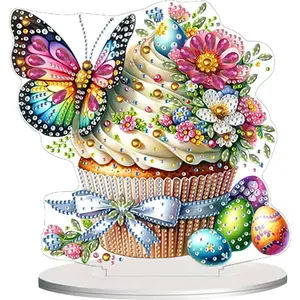 2D Flat Print Easter Cake DIY Table Top Diamond Painting Ornament Kits Single Sided Drill Diamond Painting Desktop Ornaments Kit 5D DIY Diamond Art Tabletop Decorations for Home Office Desktop Decor