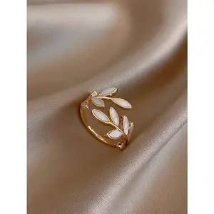 Elegant Color Block Cuff Ring, Fashion Leaf Decor Open Band, Stylish Minimalist Statement Jewelry for Women Daily Wear