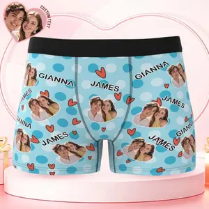 Personalized Heart Dot Photo Brief Boxer with Name for Men – Funny Valentine Gift, Custom Photo Underwear from Girlfriend or Wife, Men Underwear Gift Idea