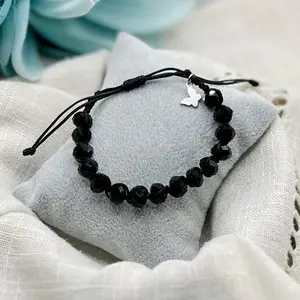 BLACK MACRAME BRACELET - Adjustable Cord Handmade Beads