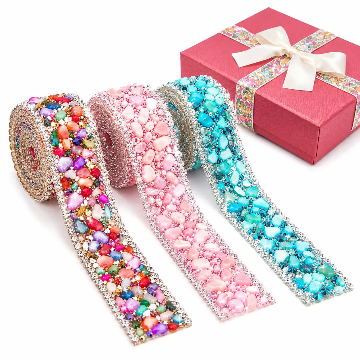 6 Rolls Self Adhesive Colorful Rhinestone Sticker Strips, DIY Gem Decoration Tape for Sewing, Crafts, Wedding Cakes, Birthday Halloween Christmas Party Decor