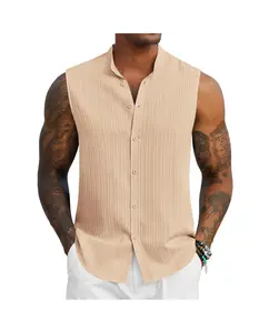 COOFANDY Mens Sleeveless Button Up Shirts Summer Beach Tank Tops Textured Tank Shirt for Vacation