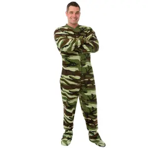 Camouflage Fleece Adult Footed Onesie Pajamas in Green and Brown
