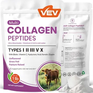 VEV Multi Collagen Peptides Powder, 16 oz (41 Servings) – Type I, II, III, V, X, Hydrolyzed Collagen, Hyaluronic Acid Power, Biotin, Vitamin C, Supports Skin, Unflavored, Dissolves Easily, 1 Pound