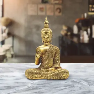 15"H Gold Thai Buddha Statue Feng Shui Decoration Religious Figurine