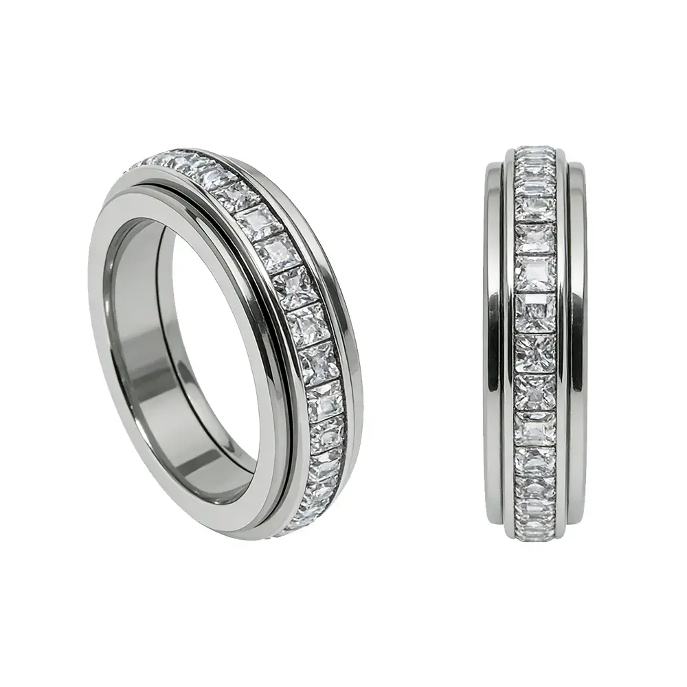 Anxiety Relief Spinner Ring for Adults - Titanium Rings, Cubic Zirconia, Hypoallergenic, Durable, Comfort-Fit, Sizes 6-9, Unisex Fashion Accessory, Wedding Promise Gift