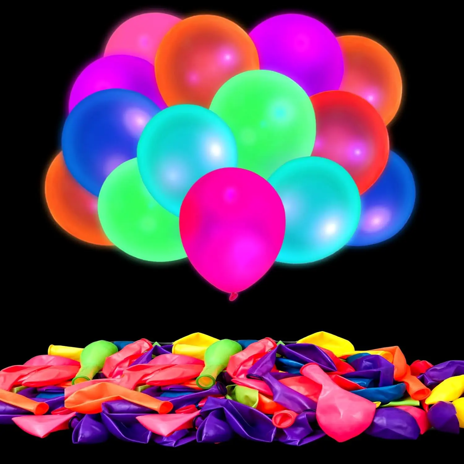 110 PCS Thick Assorted Color Glow-in-Dark Latex Balloons Bulk, 12 in UV-Reactive Fluorescent Hue Light-Up Colorful Balloons for Birthday, Wedding Party Decor Supplies
