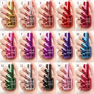 15 Bottles Metallic Mirror Nail Polish Set, Chrome Effect Nail Lacquer, High Gloss Quick Dry Nail Polish, Reflective Manicure Nail Art Polish, DIY Nail Polish Colors