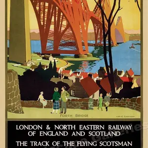 London Railway British Classic 1920s Vintage Travel Poster Forth Bridge