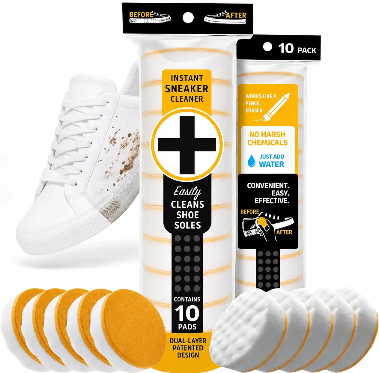 Instant Sneaker Cleaner, Premium Shoe Cleaning Kit for Sneakers, Dual-Sided Sponges, Effective for Tennis Shoes & Women Men Sneakers, Gentle Rub Design (10 Pack)