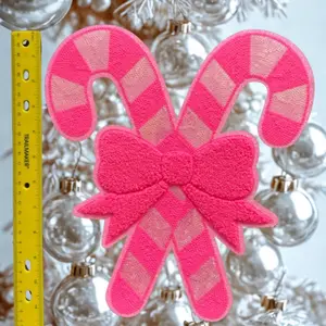 Candy cane sequence Fabric Iron-On Patch Pink Sequined Santa Baby Embroidery for Jackets Dresses DIY Christmas Decoration Hand Sewing Craft Supplies