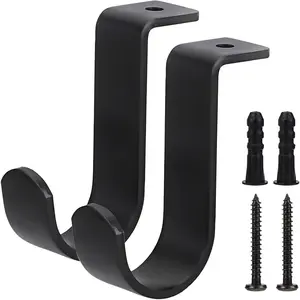 2 count Ceiling Mount Curtain Rod Brackets,Metal Single Curtain Rod Hanging Brackets for 5/8-1Inch Rod,Heavy Duty Rod Bracket for Living Room Bedroom Curtain Drapery Rod, Black