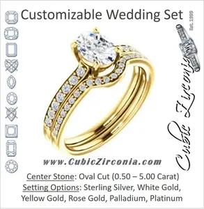 CZ Wedding Set, featuring The Monikama engagement ring (Customizable Oval Cut Thin Band Design with Round Accents)
