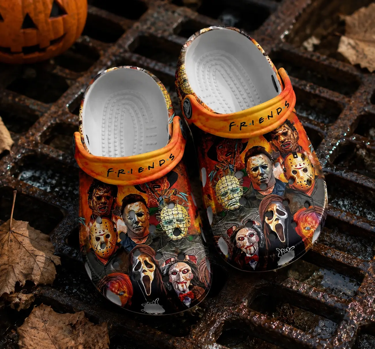 Halloween Graphic Clog Shoes, Spooky Print Clog Shoes, Lightweight Casual Comfort Footwear for Women Men