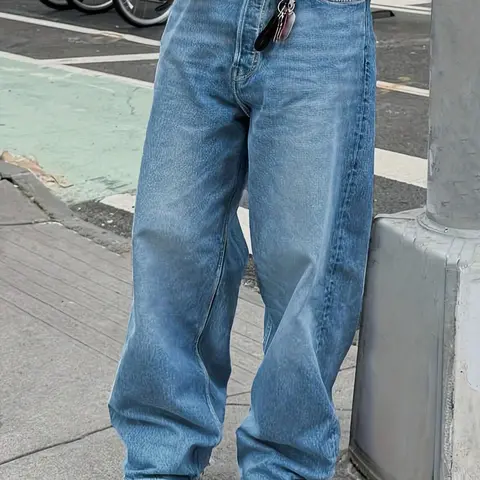 Men's New Jeans, Y2K Hip Hop Casual Loose-Fit Jeans, Asymmetrical Stitching, Pocket, Wide Leg Long Pants, Street Style, Summer Gift