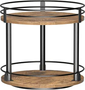 Lazy Susan Organizer 2 Tier Rotating Spice Racks for Cabinet and Kitchen Countertop - Rustic Brown