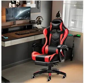 Gaming Chair with Adjustable Footrest, High Back Office Chair with Lumbar Support & Adjustable Headrest Video Game Chairs for Adults Black & Red