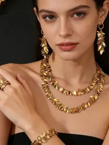 5pcs/set Square Fringe Stainless Steel Jewelry Set, Necklace, Earrings, Bracelet, Ring, Party Wedding Gift