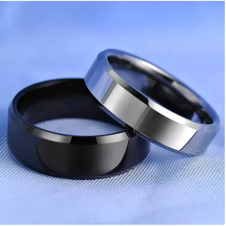 Men’s Titanium Steel Ring – Minimalist Wide Band in Silver & Black, Durable Plain Fashion Jewelry
