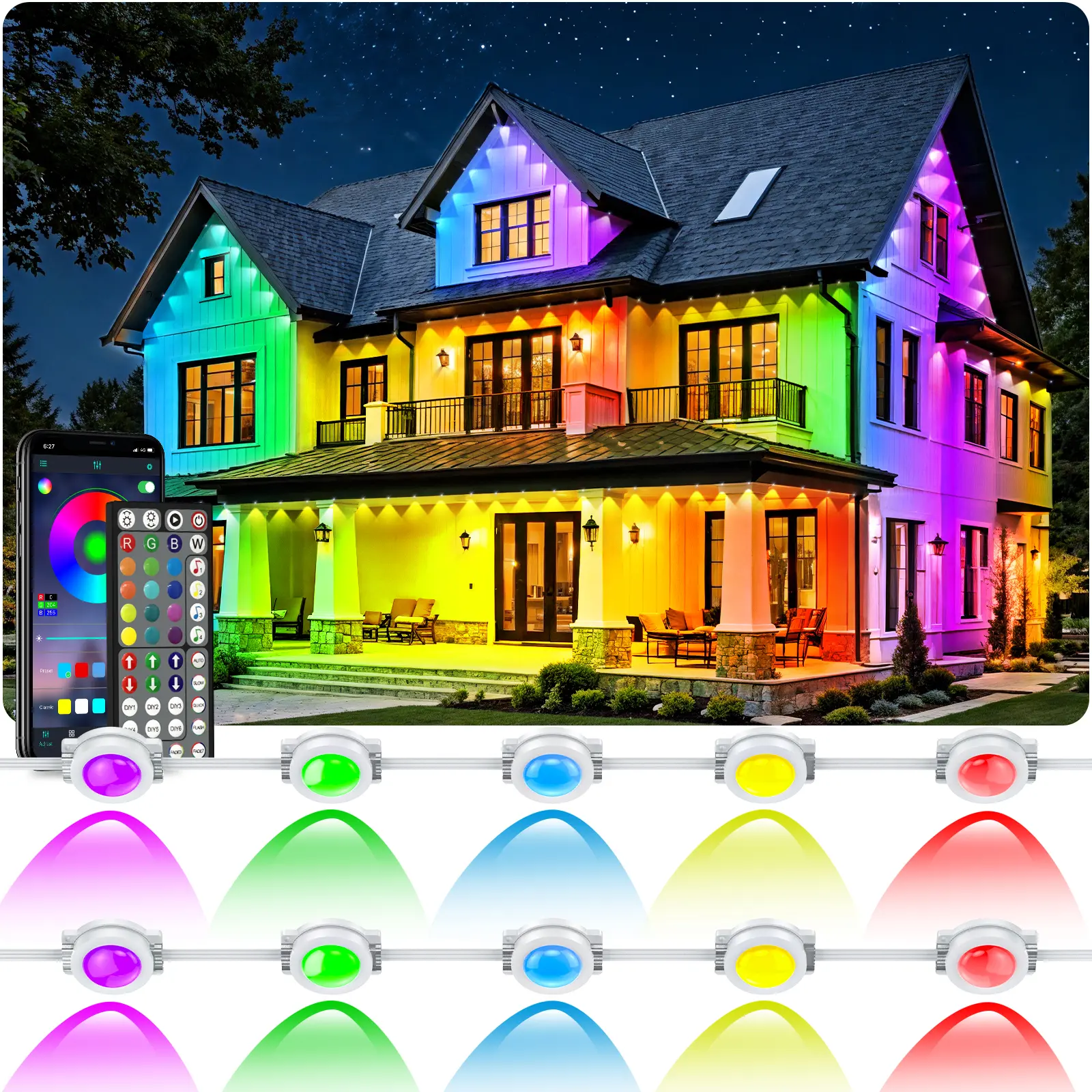 RGB LED Strip Lights with Remote Control for Home Decor - Colorful Illumination for Exterior and Interior Use