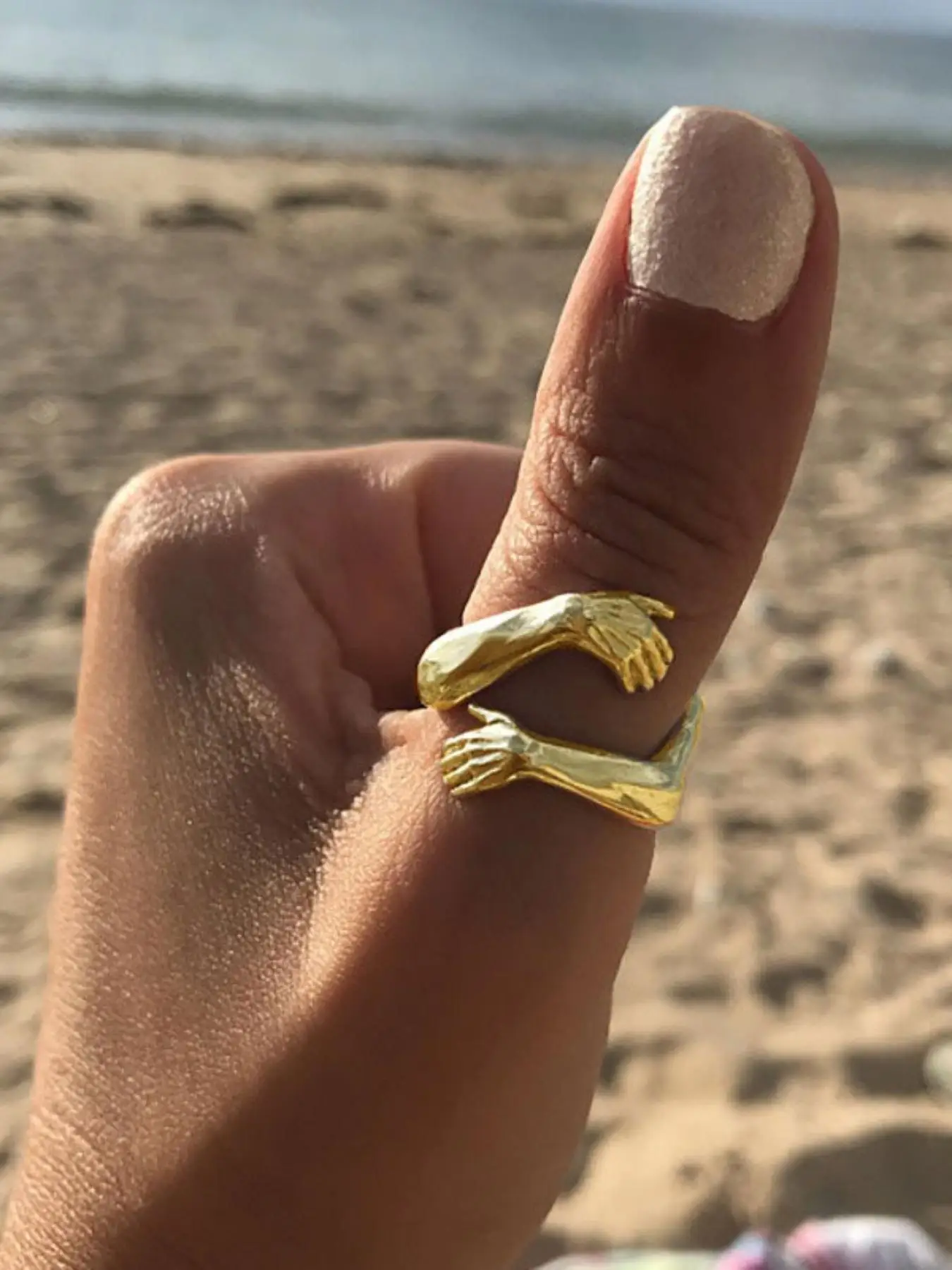 Fashion Hand Design Cuff Ring, Creative Design Hug Themed Cuff Ring, Fashion Hand Jewelry for Women & Men, Casual Jewelry for Party, Daily Clothing De