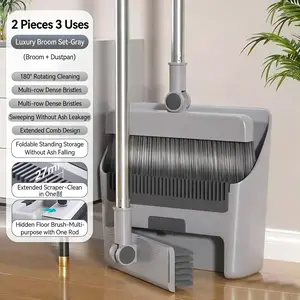 Broom and Dustpan Set, Dust pan with Long Handle, Broom with Dustpan Combo Set, Broom and Dustpan for Home, Indoor or Outdoor Cleaning Tool