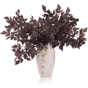 8-Pack Artificial Cimicifuga Leaves Spray 23-inch Faux Burgundy Autumn Greenery Stems Long Stems for Vases Farmhouse Thanksgiving Fall Centerpiece Halloween Decor outdoor home decor indoor