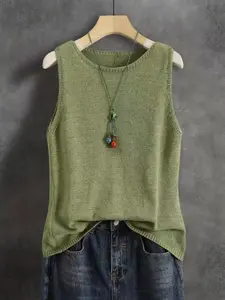 Women's Summer New Sleeveless Knit Top, Casual Loose Fit Round Neck Blouse, Thin Comfortable Outerwear, Stylish Daily Wear