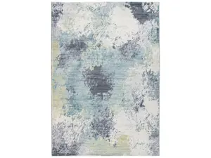 212 MAIN 8x10 ft. Stain-Resistant Abstract Print Blue Yellow Sky Area Rug, Machine-Made Polyester Fiber, Contemporary Style, Tranquil Indoor Rug