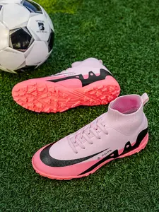 Unisex Mid-Cut Football Shoes, Fashionable Gradient Colors, Flyknit, PU Leather, Breathable Mesh Lining, Anti-Slip Sole, All Seasons