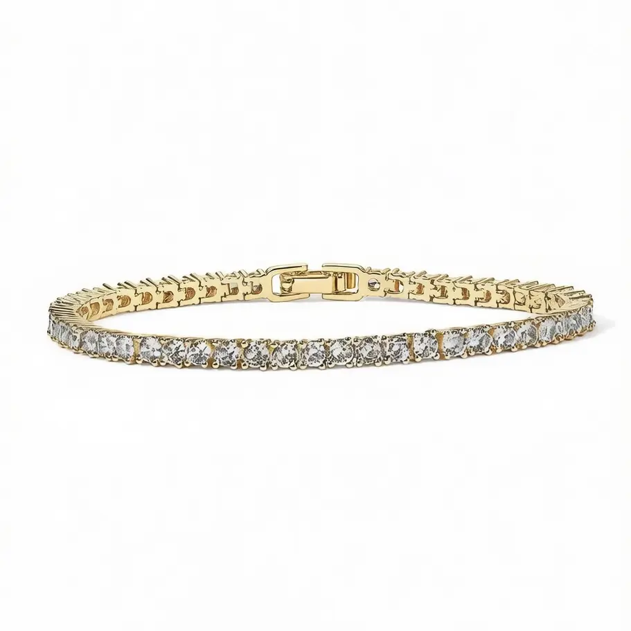 Plated Princess Cut Square Cubic Zirconia Tennis Bracelet - Geometric Crystal Chain Bracelet for Women
