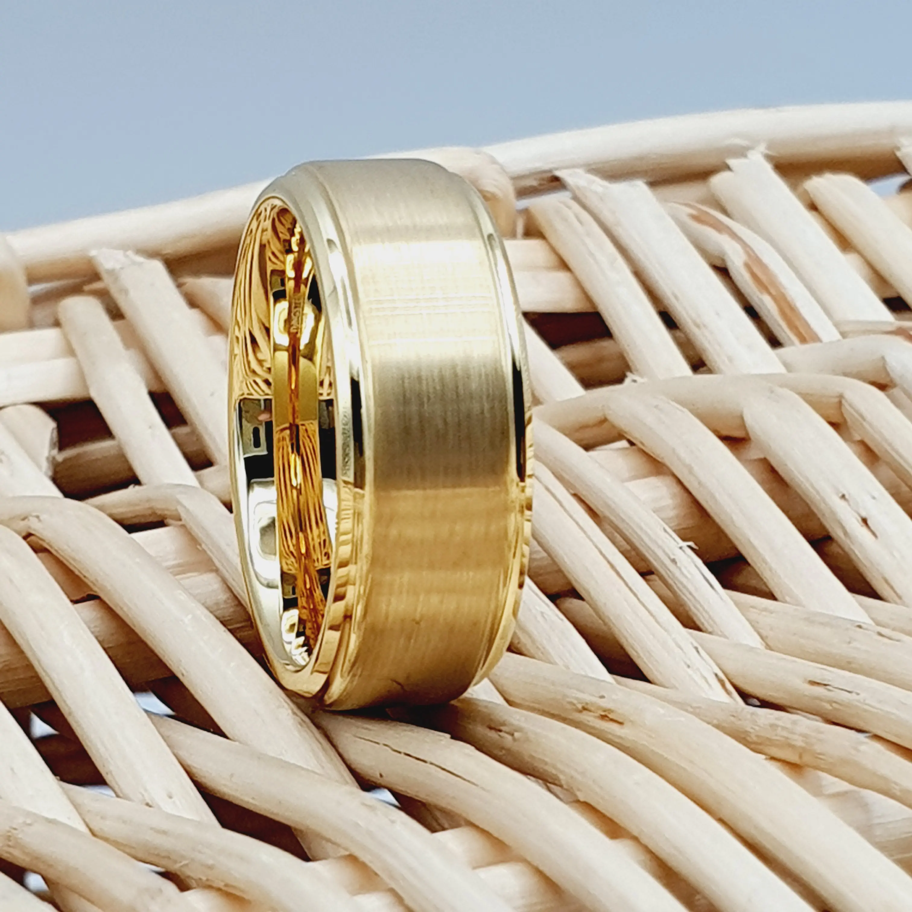Men's Yellow Gold Wedding Band - Unique Engagement Ring - 8MM Tungsten Ring